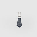 Genuine navy blue leather keychain with textured finish and silver-tone hardware, plain background