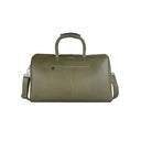 Dark Olive Leather Duffle Bag With Structured Travel Silhouette.