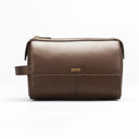 Leather Wash Bag Small Brown Front View