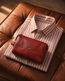 Roman Striped Khadi Shirt + Leather Toiletry Wash Bag