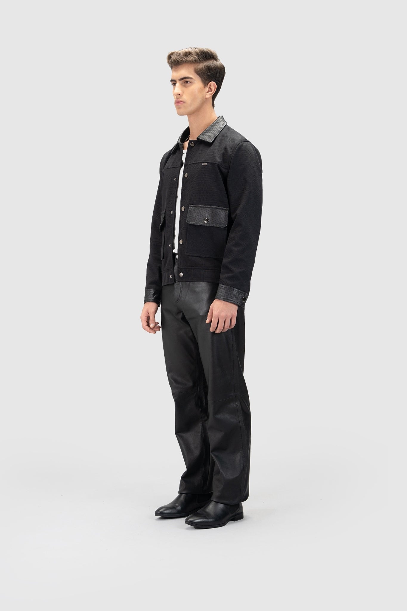 TZÁR Men's Casual Jacket | Poly Blend & Leather | Relaxed Fit | S