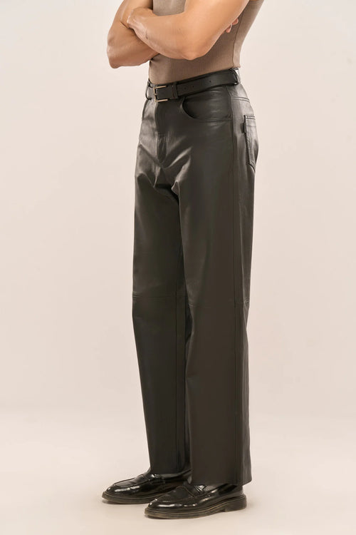 Black Premium Leather Pants for Men | Regular Fit