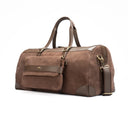 Brown Leather Trailblazer Travel Duffle Bag Angled Product Shot. 