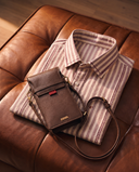 Roman Striped Khadi Shirt + Leather Phone Pouch