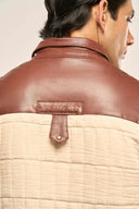 Crest Beige Quilted Jacket Leather Yoke Detail