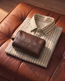 Roman Striped Khadi Shirt + Leather Toiletry Wash Bag
