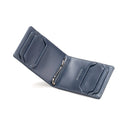 Leather Compact Money Clip Wallet Open View Navy Blue