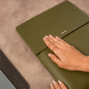 Leather Laptop Sleeve Dark Olive Lifestyle