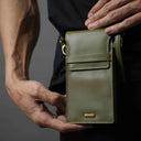 Leather Mobile Phone Pouch In Use Dark Olive