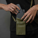 Leather Mobile Phone Pouch Lifestyle Shot Dark Olive