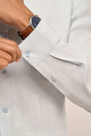 Linen Shirt Men Light Blue Cuff Detail View