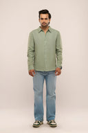 Linen Shirt Men Sage Green Front View