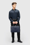 Lyocell Shirt Men Navy Blue Front View 