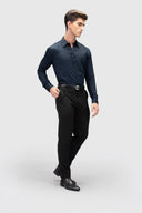 Lyocell Shirt Men Navy Blue Side View 