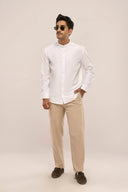 Mandarin Shirt Men White Front View 