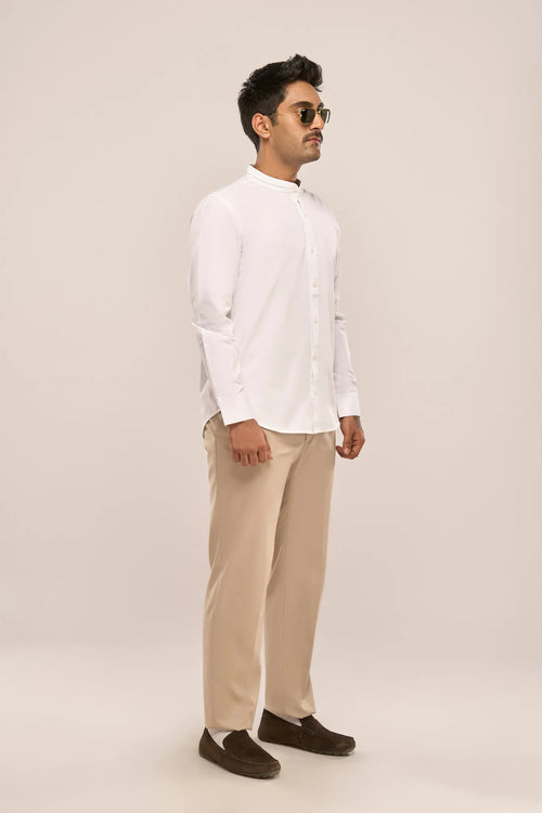 Cotton Poplin Mandarin Shirt | Relaxed Fit