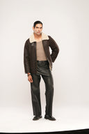 Furr | Coffee Brown Leather Jacket With Fur | Regular Fit