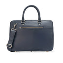 Navy Blue Leather Quantum Briefcase With Structured Silhouette. 