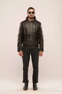 Nebula Black Leather Jacket Front View Men 