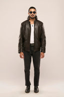 Nebula Black Leather Jacket Model Front Pose