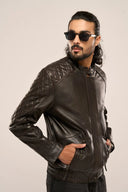 Nebula Black Leather Jacket Side View Men