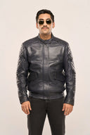 Nebula Navy Blue Leather Jacket Front View Men