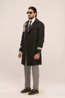 Nova Charcoal Black Trench Coat Regular Fit Full-Length Side View
