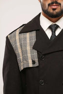 Nova Charcoal Black Trench Coat for Men Lapel Collar Close-Up Detail