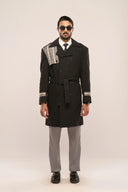 Nova Charcoal Black Trench Coat for Men Regular Fit Front View