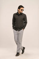 Pleat Shirt Men Charcoal Black Front View