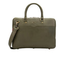 Quantum Premium Leather Laptop Briefcase In Dark Olive Front View. 