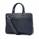 Quantum Premium Leather Laptop Briefcase In Navy Blue Front View. 