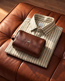 Roman Striped Khadi Shirt + Leather Toiletry Wash Bag