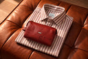 Roman Striped Khadi Shirt + Leather Toiletry Wash Bag