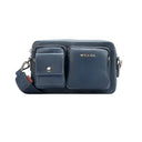 Rover Premium Leather Crossbody Bag In Deep Blue Front View. 