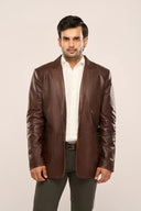 Stratos Coffee Brown Leather Blazer Front View