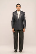 Stratos Navy Blue Leather Blazer Front View Men