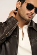 Yuri Espresso Leather Jacket Collar Detail