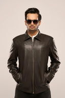 Yuri Espresso Leather Jacket Front Closeup