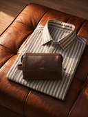 Roman Striped Khadi Shirt + Leather Toiletry Wash Bag